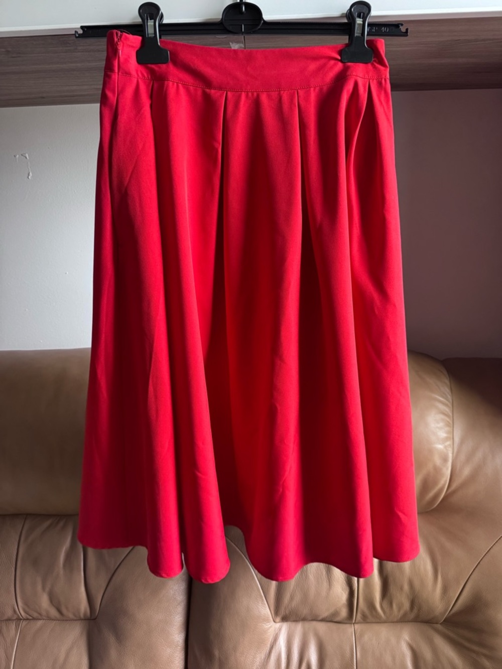 Red Pleated A-Line Women's Skirt